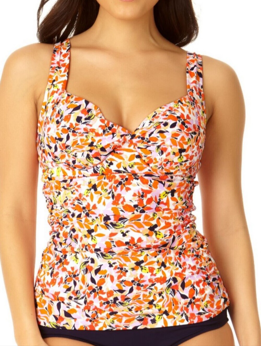ANNE COLE🏖Twist Front Underwire Tankini Swim Top SIZE 36DD/38D - Picture 2 of 7